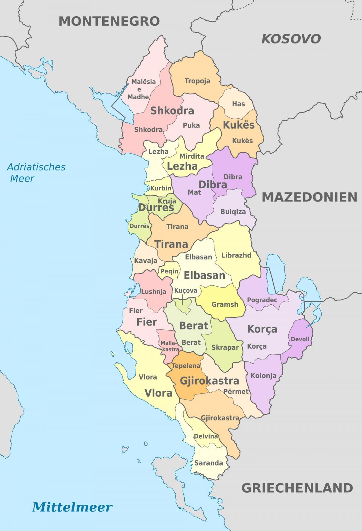 χάρτης της Αλβανίας πολιτική