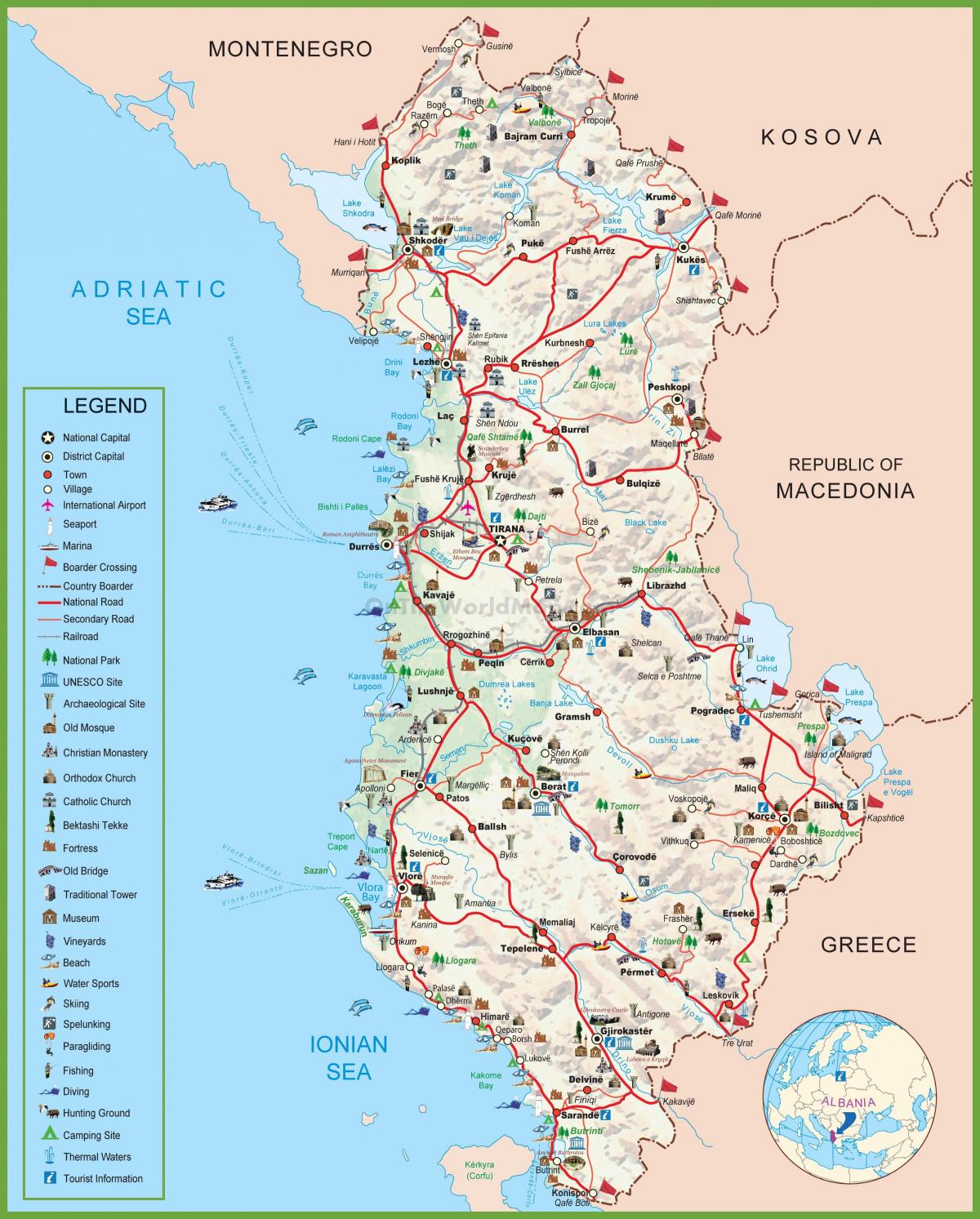 χάρτης της Αλβανίας τουριστικά