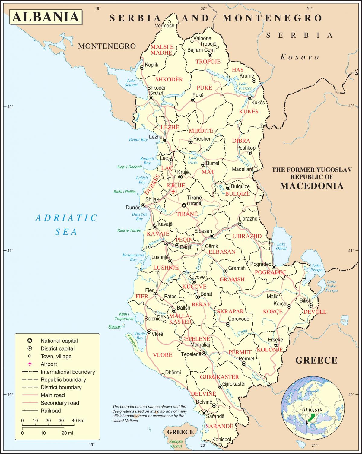 Αλβανία χάρτης πόλεις Χάρτης στην Αλβανία με τις πόλεις Νότια Ευρώπη