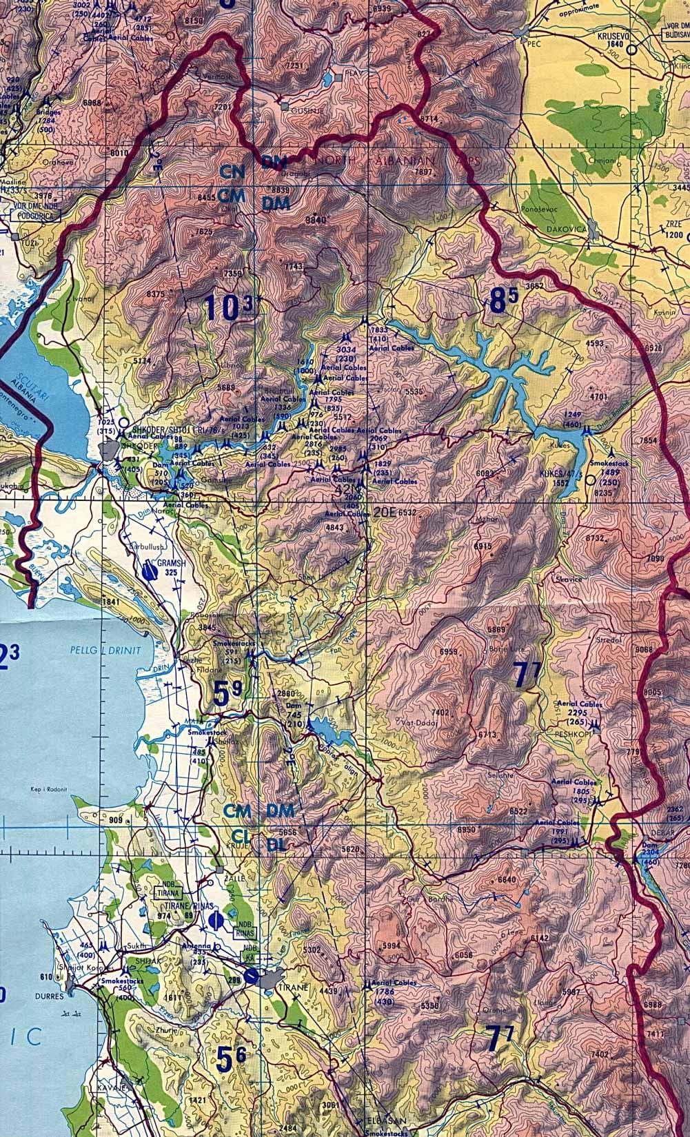 χάρτης της Αλβανίας τοπογραφικό