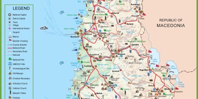 Χάρτης της Αλβανίας τουριστικά